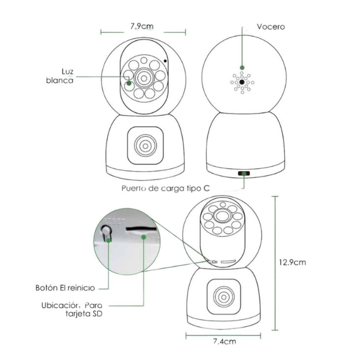 Cámara de Vigilancia para Seguridad Tipo Gun-Ball con Sensor 4MP, Codificación H.265 AI, Detección Humana, Visión Nocturna IR-CUT, Almacenamiento en la Nube y Conectividad Wi-Fi/Ethernet