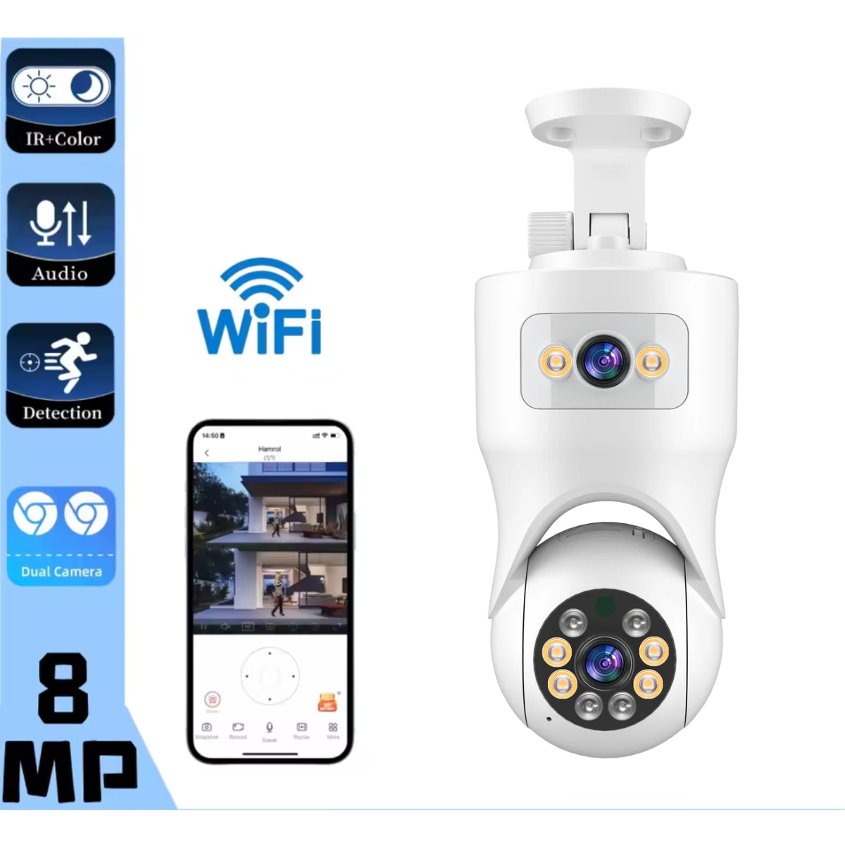 Cámara de Vigilancia para Seguridad de Techo o Pared con Sensor 4MP, Codificación H.265 AI, Detección Humana, Visión Nocturna IR-CUT, Almacenamiento en la Nube y Conectividad Wi-Fi/Ethernet