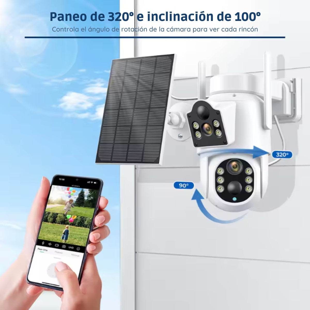 Cámara de Vigilancia Solar de Bajo Consumo para Seguridad con Detección PIR, Codificación H.265X, Visión Nocturna IR-CUT, Almacenamiento en la Nube y Conectividad Wi-Fi