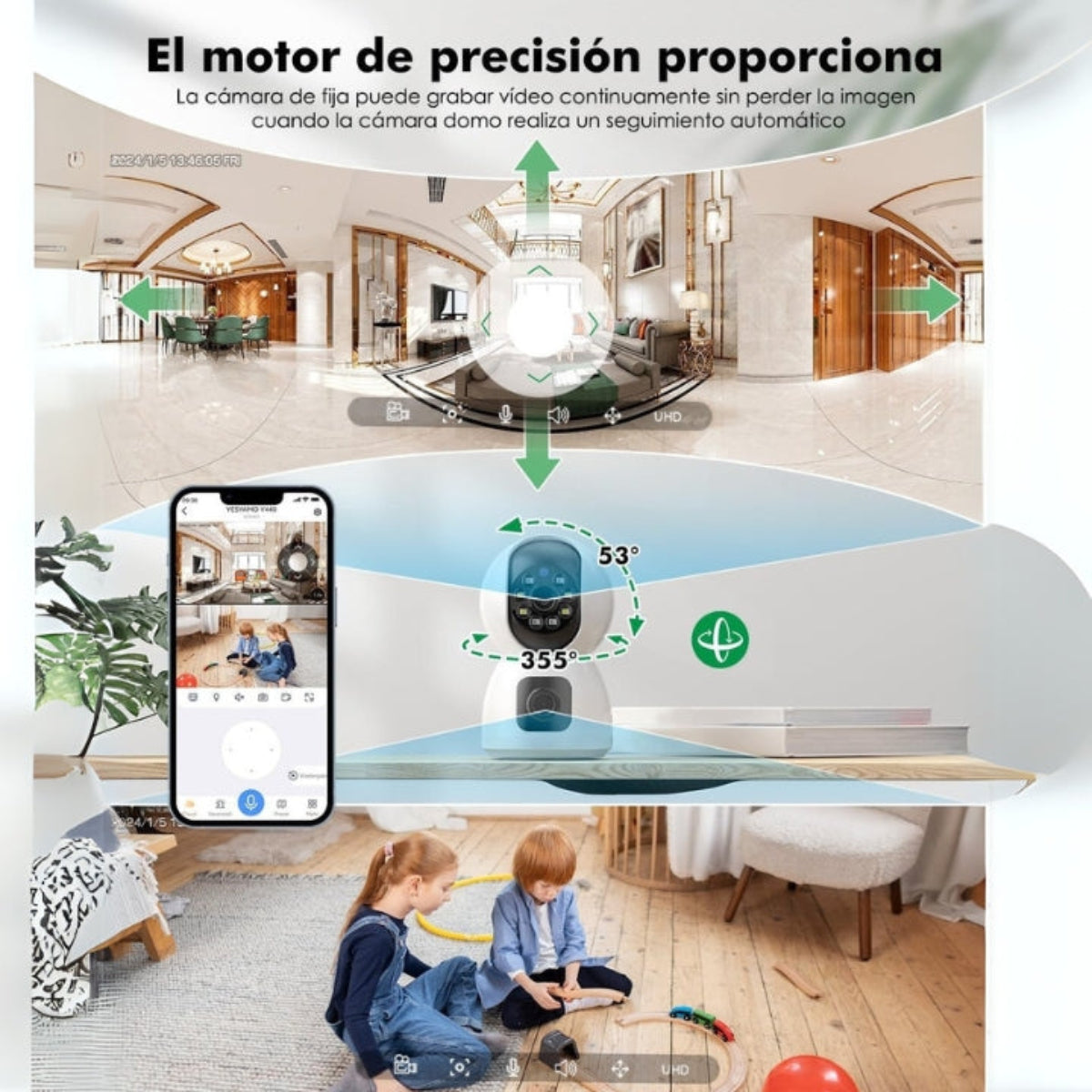 Cámara de Vigilancia para Seguridad Tipo Gun-Ball con Sensor 4MP, Codificación H.265 AI, Detección Humana, Visión Nocturna IR-CUT, Almacenamiento en la Nube y Conectividad Wi-Fi/Ethernet
