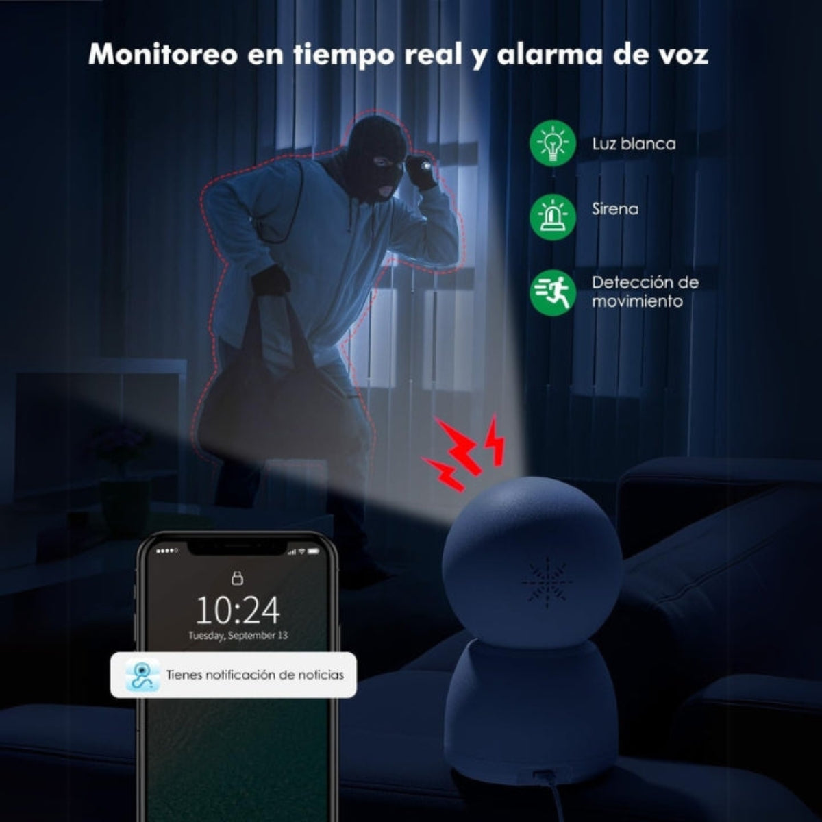 Cámara de Vigilancia para Seguridad Tipo Gun-Ball con Sensor 4MP, Codificación H.265 AI, Detección Humana, Visión Nocturna IR-CUT, Almacenamiento en la Nube y Conectividad Wi-Fi/Ethernet