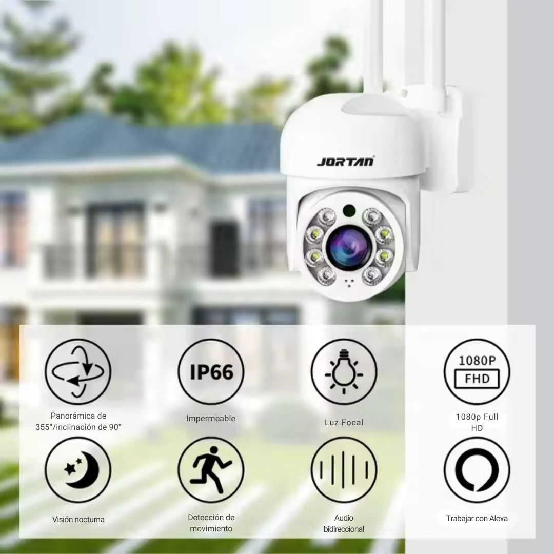 Cámara de Vigilancia Tipo Domo para Seguridad con Sensor de Alta Sensibilidad, Visión Nocturna LED Dual, Codificación H.264, Seguimiento Inteligente y Conectividad Wi-Fi IP66, para Interior o Exterior