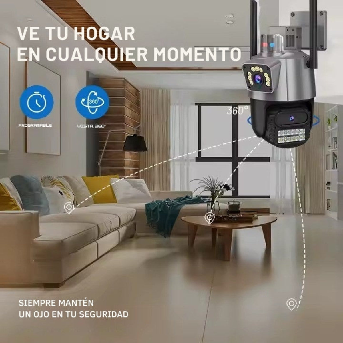 Cámara de Vigilancia IP para Seguridad con Enlace de Bola, 3MP, Visión Nocturna, Rotación Horizontal y Vertical, Alarma, Almacenamiento hasta 128GB, Monitoreo Remoto, Resistente a Rayos, Impermeable IP66 para Interior y Exterior