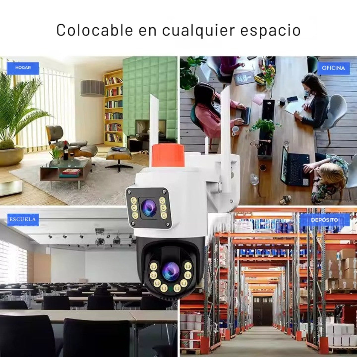 Cámara de Vigilancia PTZ Inteligente para Seguridad Wi-Fi 4MP con Doble Antena, Visión Nocturna a Color, Alarma, Almacenamiento hasta 256GB, Impermeable, Resistente a Rayos, Monitoreo Remoto para Interior y Exterior