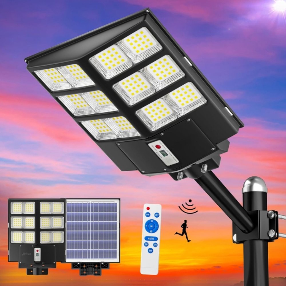 Lámpara Solar LED de Alta Potencia – Con Panel Solar Policristalino, Batería LiFePO4 y Sensores Inteligentes para Iluminación Exterior Eficiente – 2000W / 2400W