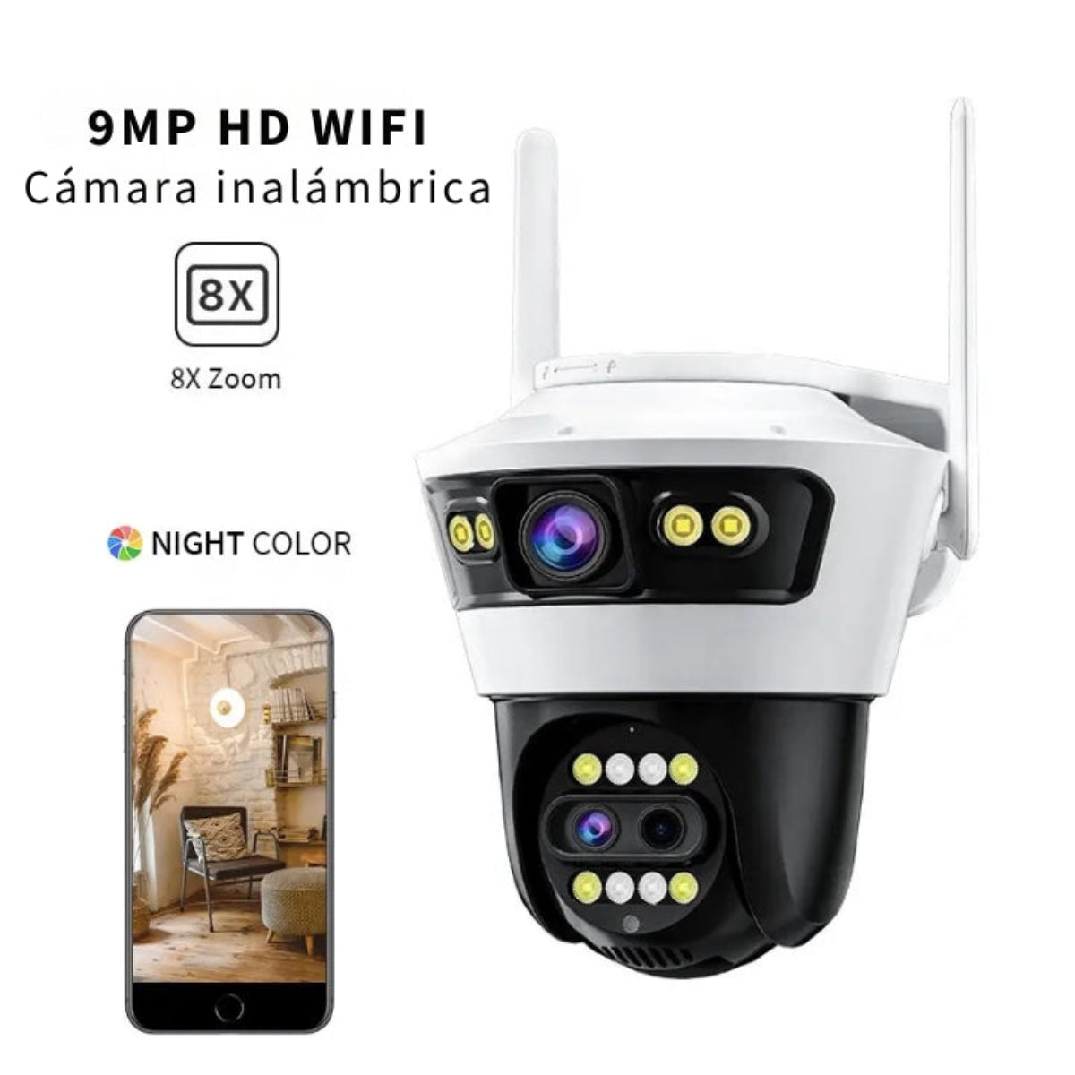 Cámara de Vigilancia Inteligente para Seguridad WIFI 9MP – Sistema de Doble Lente con Zoom Híbrido 8X para Monitoreo Avanzado en Exterior e Interior