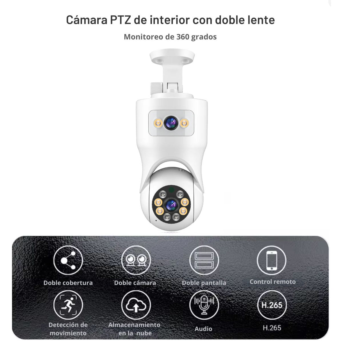 Cámara de Vigilancia para Seguridad de Techo o Pared con Sensor 4MP, Codificación H.265 AI, Detección Humana, Visión Nocturna IR-CUT, Almacenamiento en la Nube y Conectividad Wi-Fi/Ethernet