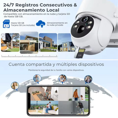 Cámara de Vigilancia Solar de Bajo Consumo para Seguridad con Detección PIR, Codificación H.265X, Visión Nocturna IR-CUT, Almacenamiento en la Nube y Conectividad Wi-Fi