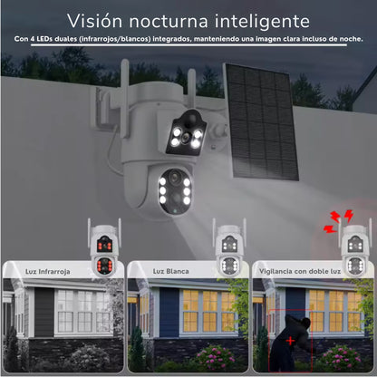 Cámara de Vigilancia Solar de Bajo Consumo para Seguridad con Detección PIR, Codificación H.265X, Visión Nocturna IR-CUT, Almacenamiento en la Nube y Conectividad Wi-Fi