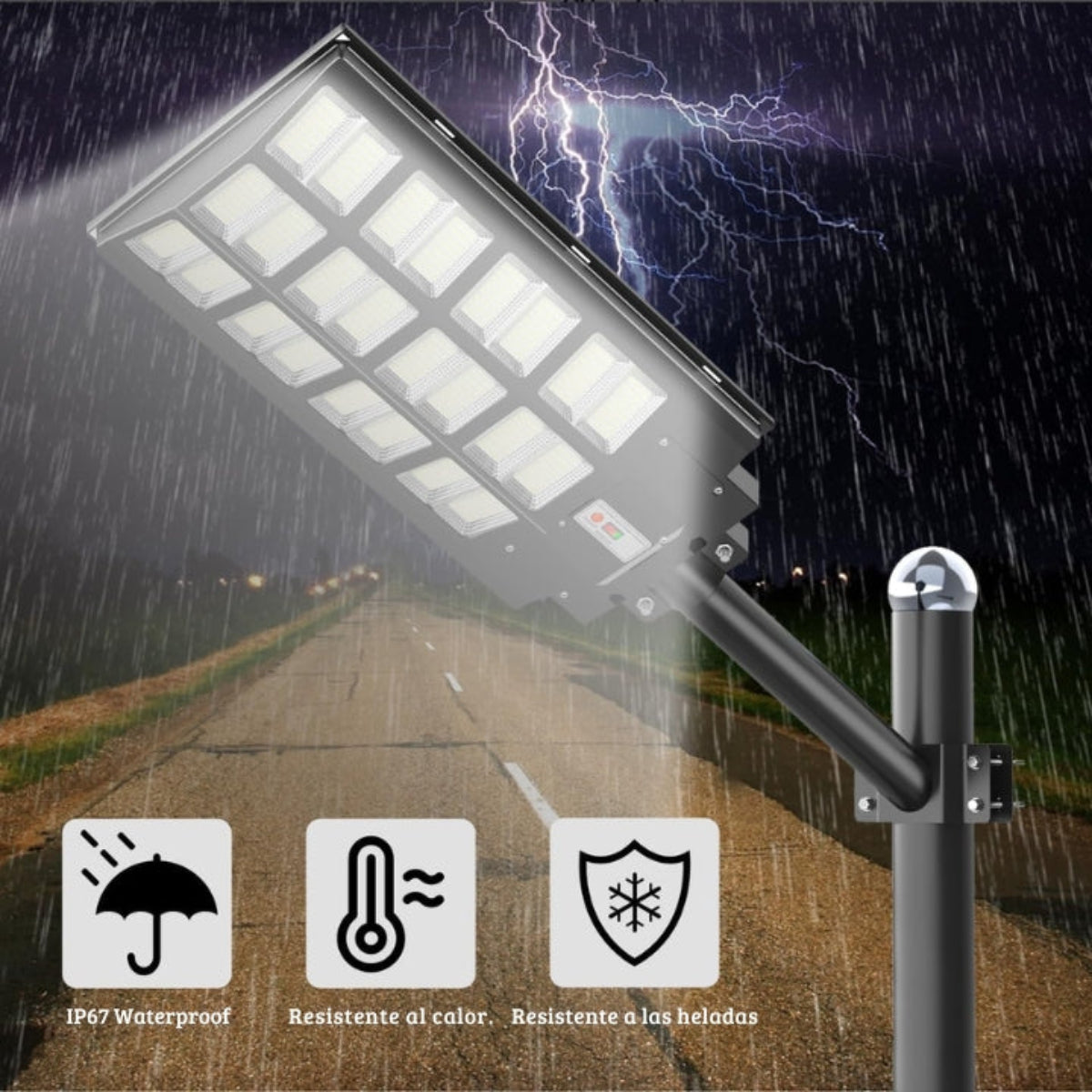 Lámpara Solar LED de Alta Potencia – Con Panel Solar Policristalino, Batería LiFePO4 y Sensores Inteligentes para Iluminación Exterior Eficiente – 2000W / 2400W