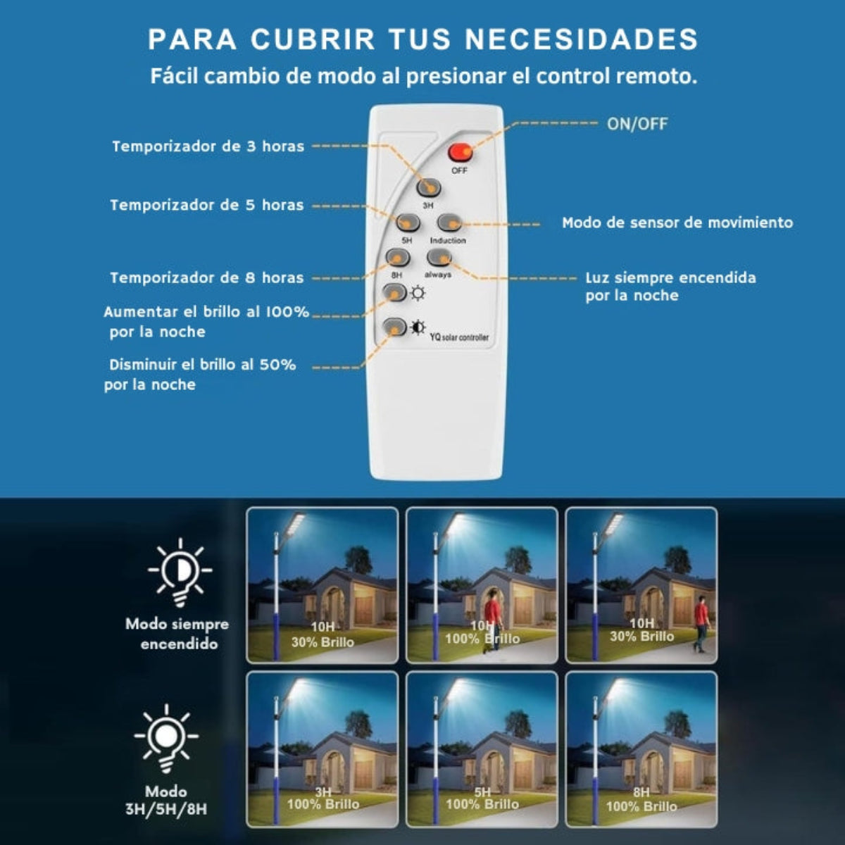 Farola Solar LED Con Sensor de Movimiento y Batería LiFePO4 para Iluminación Exterior Eficiente y Sostenible - 150W / 200W / 250W / 300W
