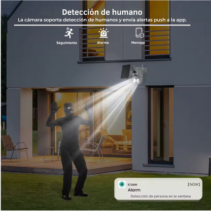 Cámara de Vigilancia Solar de Bajo Consumo para Seguridad con Detección PIR, Codificación H.265X, Visión Nocturna IR-CUT, Almacenamiento en la Nube y Conectividad Wi-Fi