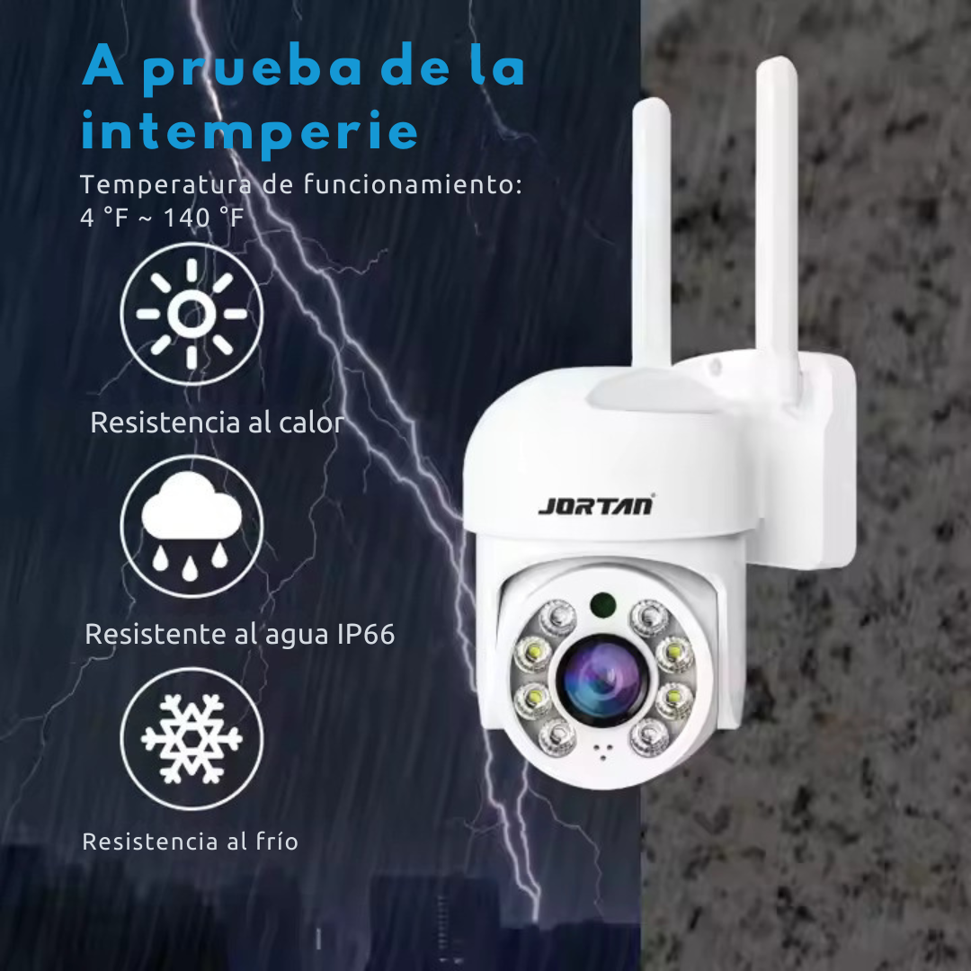 Cámara de Vigilancia Tipo Domo para Seguridad con Sensor de Alta Sensibilidad, Visión Nocturna LED Dual, Codificación H.264, Seguimiento Inteligente y Conectividad Wi-Fi IP66, para Interior o Exterior