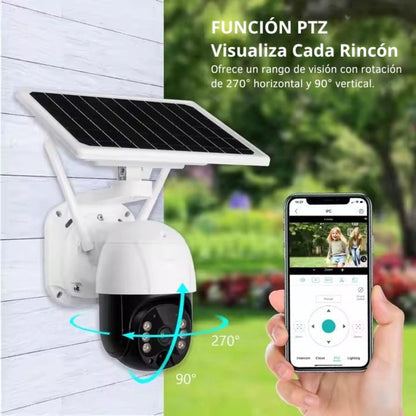Cámara de Vigilancia Solar para Seguridad de Bajo Consumo de Seguridad, 4MP, Detección PIR, H.265X, Visión Nocturna IR-CUT, Almacenamiento en la Nube, Conectividad Wi-Fi, Resistencia a Altas Temperaturas