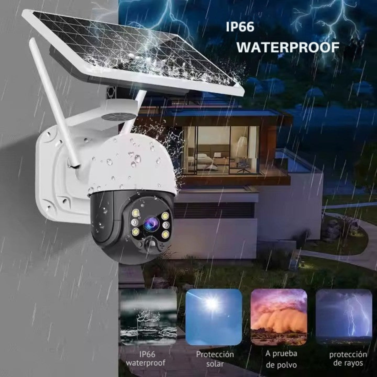 Cámara de Vigilancia Solar para Seguridad de Bajo Consumo de Seguridad, 4MP, Detección PIR, H.265X, Visión Nocturna IR-CUT, Almacenamiento en la Nube, Conectividad Wi-Fi, Resistencia a Altas Temperaturas