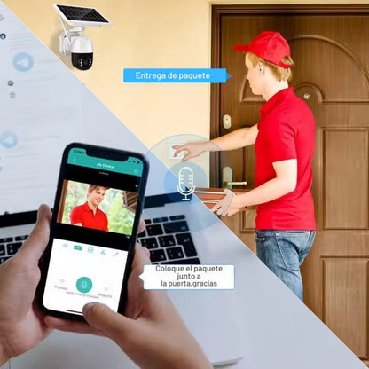 Cámara de Vigilancia Solar para Seguridad de Bajo Consumo de Seguridad, 4MP, Detección PIR, H.265X, Visión Nocturna IR-CUT, Almacenamiento en la Nube, Conectividad Wi-Fi, Resistencia a Altas Temperaturas