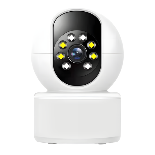 Cámara de Vigilancia Interior para Seguridad, Rotación Panorámica, Visión Nocturna, Audio Bidireccional, Detección de Movimiento PIR, Seguimiento de Personas, Almacenamiento en la Nube, Conectividad Wi-Fi 2.4GHz, Compatible con App Móvil