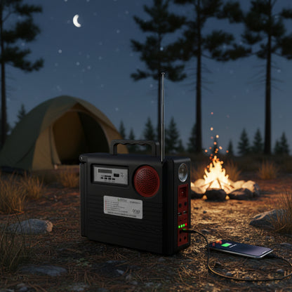 Sistema Solar QT-8806: Iluminación 20W, Panel 5W, Batería 5000mAh, 3 Bombillas LED, Radio FM, Bluetooth y Carga USB. Kit Portátil para Emergencias y Camping