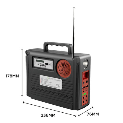 Sistema Solar QT-8806: Iluminación 20W, Panel 5W, Batería 5000mAh, 3 Bombillas LED, Radio FM, Bluetooth y Carga USB. Kit Portátil para Emergencias y Camping